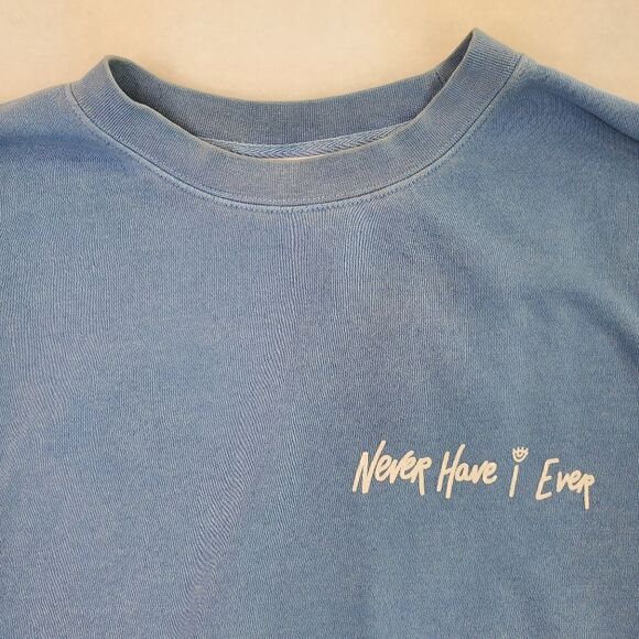 Phenomenal Blue Pullover Sweater and Jogger Never Have I Ever Slogan Size Medium - Picture 14 of 17
